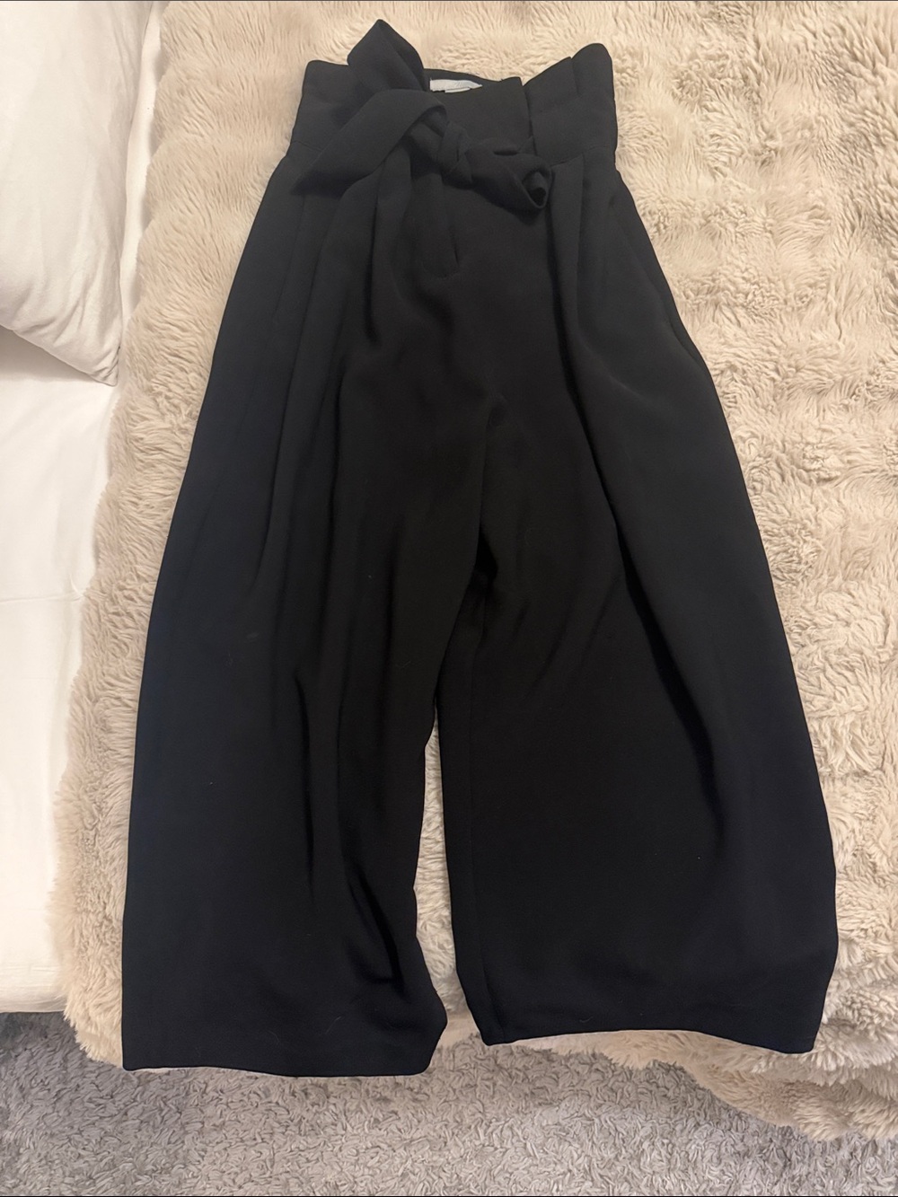 H&M Black High-Waist paper bag Wide-Leg Tie-Waist Pants